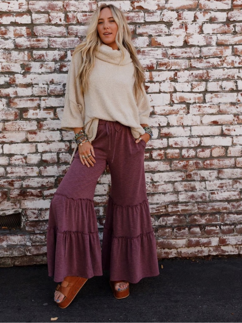 New: Three Bird Nest “Milla” Boho Ruffle Tiered Wide-Leg Pants• Small